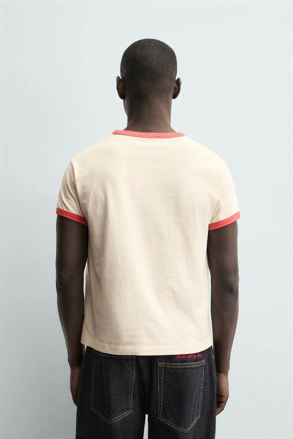 ZARA ФУТБОЛКА В РУБЧИК С КОНТРАСТНЫМ СЕРДЦЕМ, ЭКРЮ