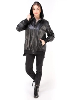 Куртка женская из натуральной кожи с капюшоном