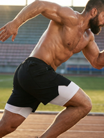 Шорты двойные тренировочные LEGENDA Gym чёрные с белым лого