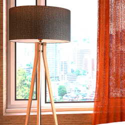 Торшер Facile из дерева в интерьере гостиной у окна