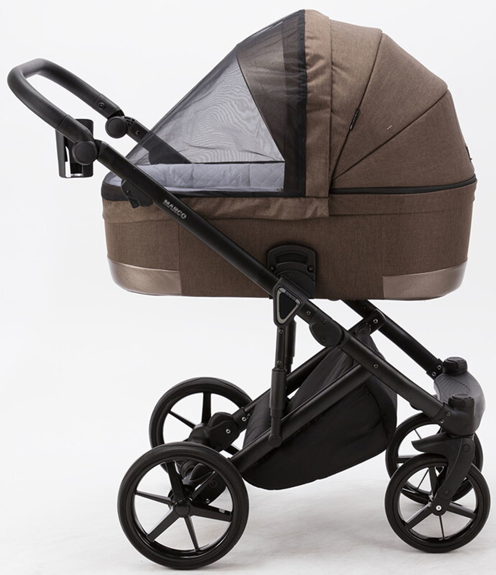 Детская коляска Adamex Marco 2 в 1 GA10 (ШОКОЛАД.ТК.+ ШОК. КОЖ. ОТДЕЛКА)