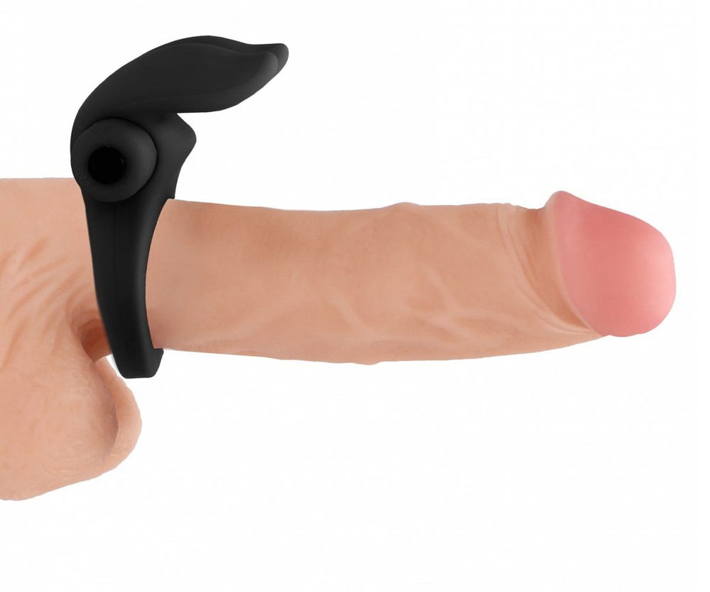 Черное эрекционное виброкольцо Bunny Silicone Cockring With Stimulating Ears (Цвет: черный)