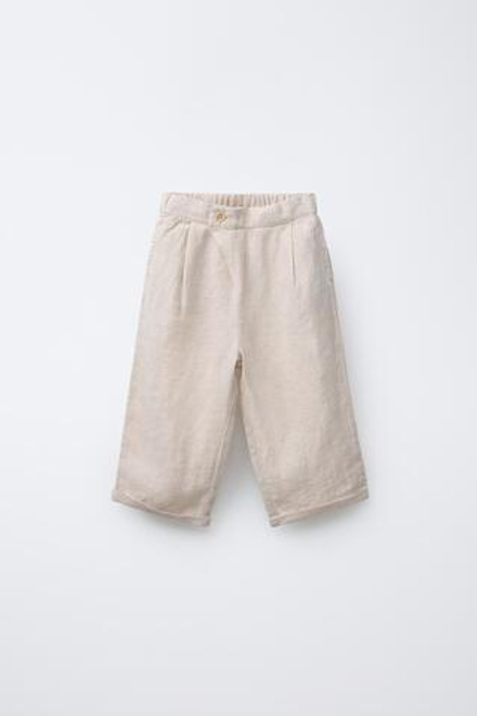 ZARA БРЮКИ ИЗ 100% ЛЬНА С ЗАПАХОМ, СВЕТЛО-БЕЖЕВЫЙ