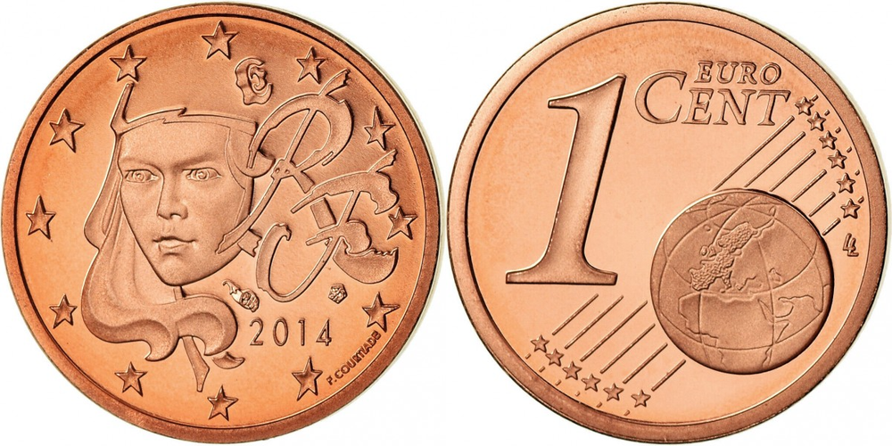Франция 1 евроцент, 1999-2024 Марианна XF