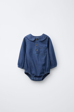 ZARA ДЖИНСОВЫЙ БОДИ, ВЫЦВЕТШИЙ СИНИЙ