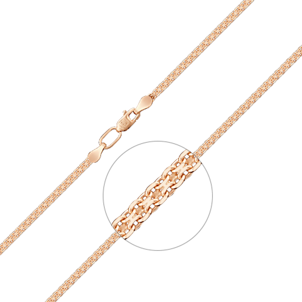 Браслет из красного золота с алмазной гранью (плетение «Бисмарк двойной якорь»)