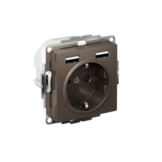 Розетка 1-м СП AtlasDesign 16А IP20 с 2-мя заряд. устройствами USB тип A+A 5В/2.4А 2х5В/1.2А механизм мокко SE ATN000630