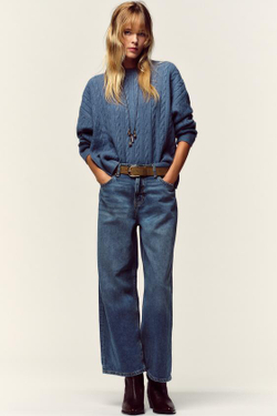 ZARA ДЖИНСЫ WIDE LEG CROPPED С ВЫСОКОЙ ПОСАДКОЙ И ПОЯСОМ Z.08, ВЫЦВЕТШИЙ СИНИЙ