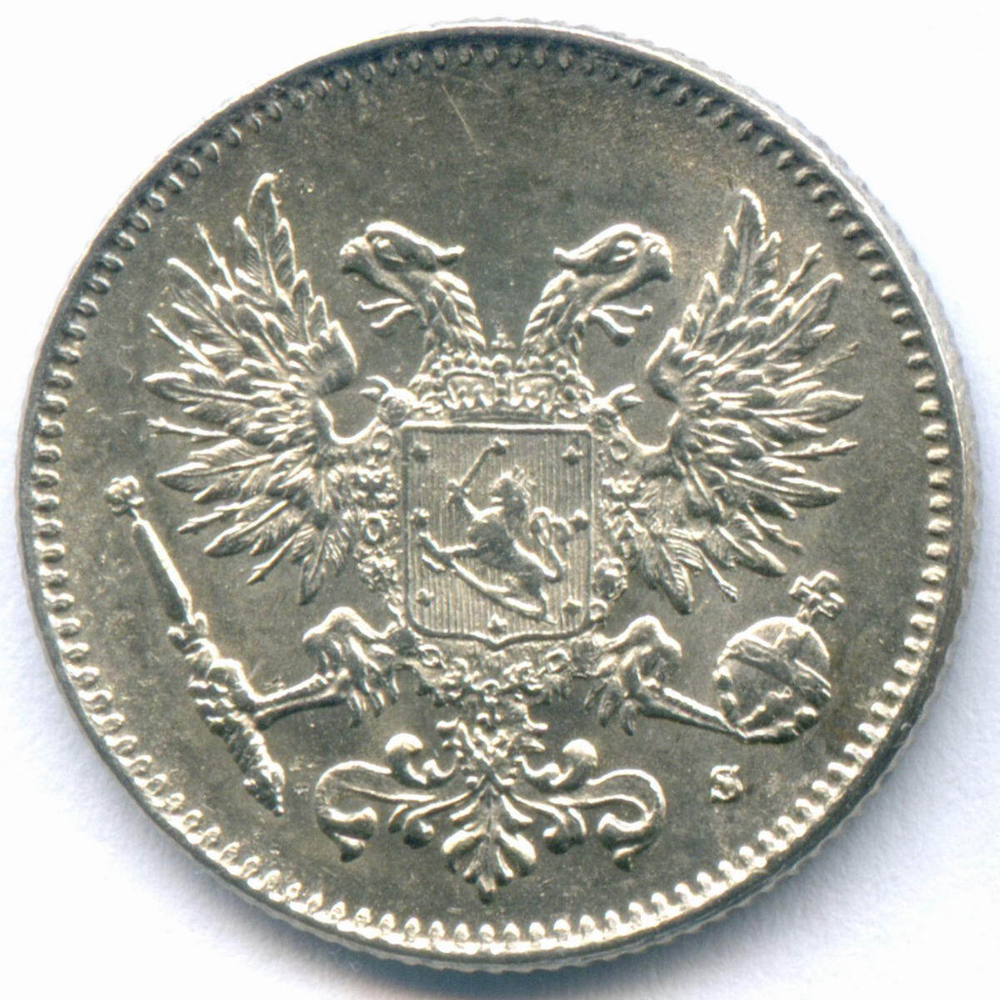 50 пенни 1917 год (S). Россия для Финляндии (орел без корон). XF