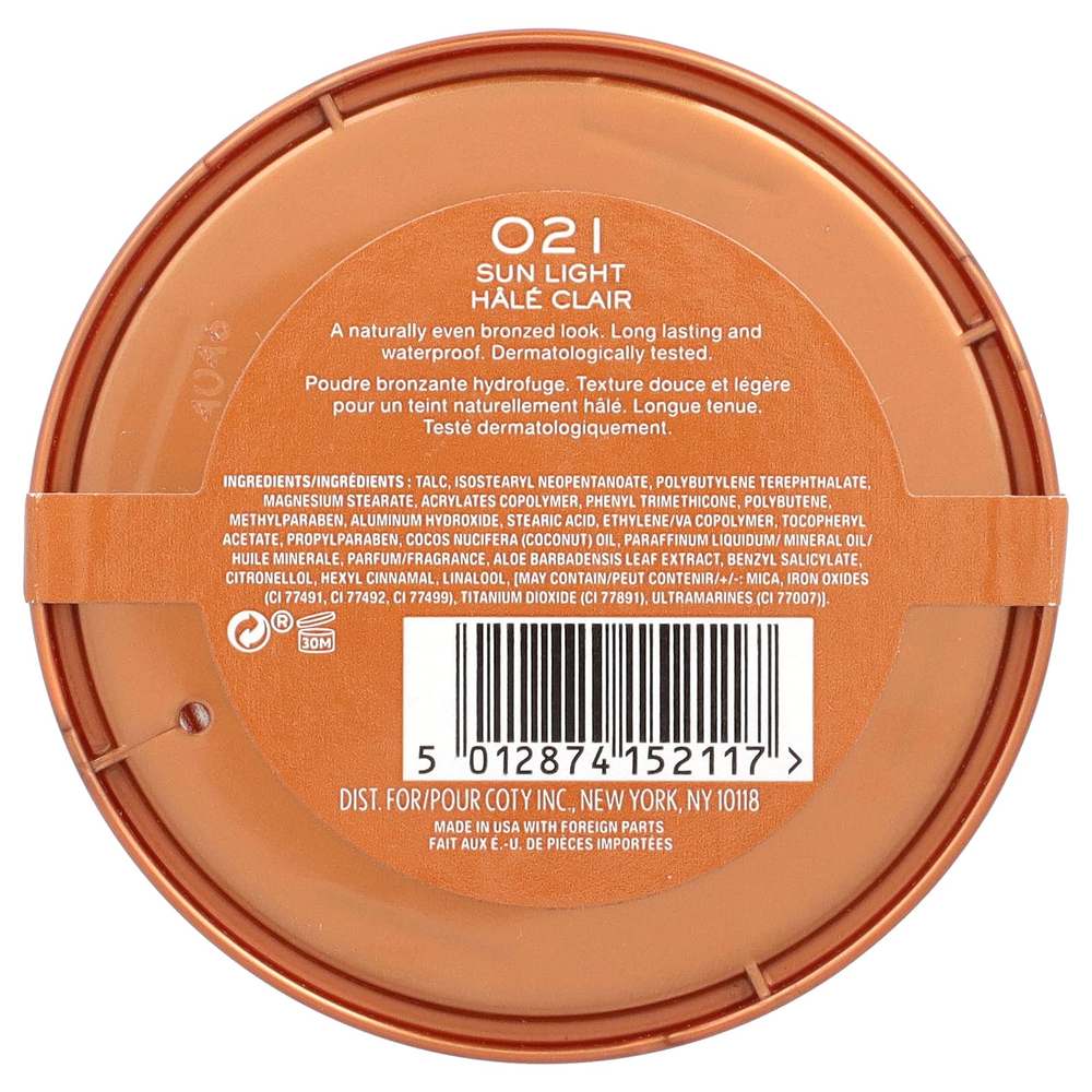 Rimmel London, Natural Bronzer, водостойкая бронзирующая пудра, оттенок 021 «Солнечный свет», 14 г