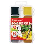 Краски акварельные BRAUBERG "АКАДЕМИЯ", 16 цветов, медовые, квадратные кюветы, пластиковый пенал, 190552