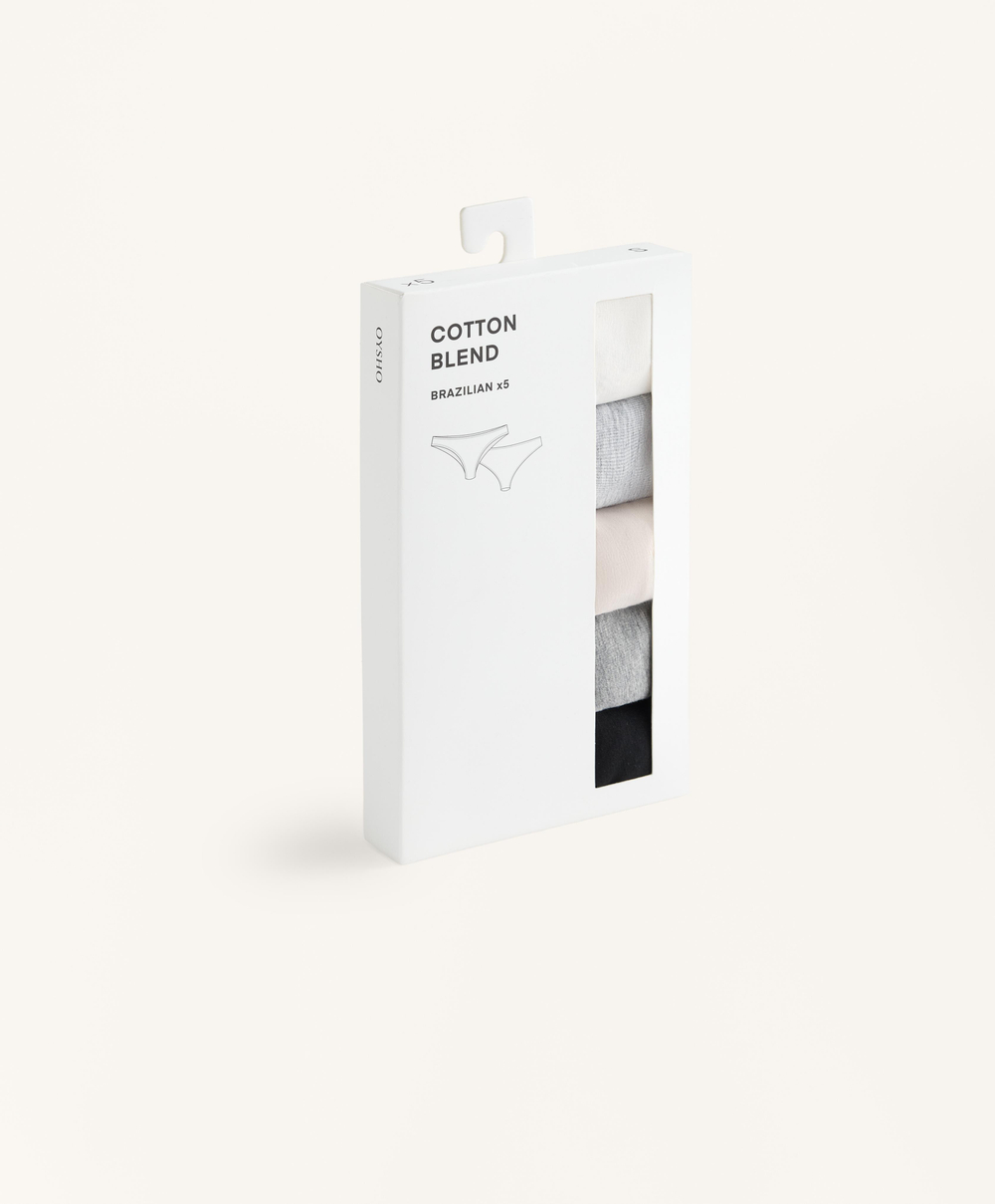 OYSHO Набор из 5 пар трусов-бразильяно из хлопковой смеси, черный