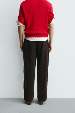 ZARA БРЮКИ RELAXED FIT ИЗ ВЕЛЬВЕТА С ЭФФЕКТОМ ПОТЕРТОСТИ LIMITED EDITION, КОРИЧНЕВЫЙ