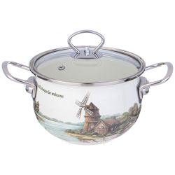 КАСТРЮЛЯ AGNESS ЭМАЛИРОВАННАЯ СО СТЕКЛЯННОЙ КРЫШКОЙ СЕРИЯ "FAMILY HOUSE", 2 Л ДИА.18СМ