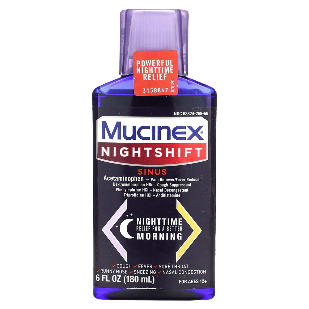 Mucinex, NightShift, Sinus, для детей от 12 лет, 180 мл (6 жидк. унций)
