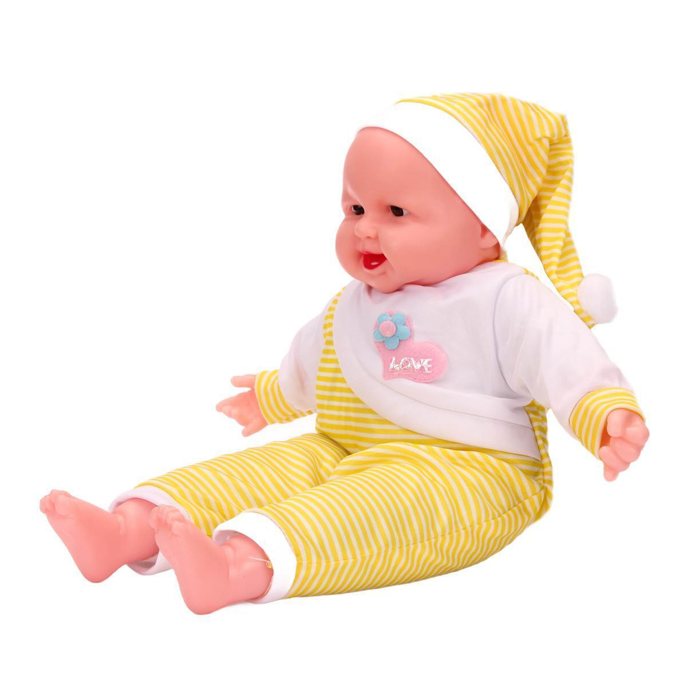 Пупс в комбинезоне и колпаке в полоску № 1 в упакет 16x39x10см. (Hand)