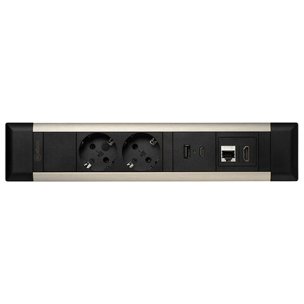Блок розеток 41T 2 секции Серебро+Белый . USB + type C + RJ45 + HDMI