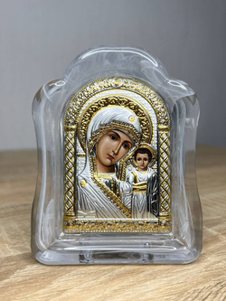Казанская БМ, икона арочная, белое муранское стекло 103х147