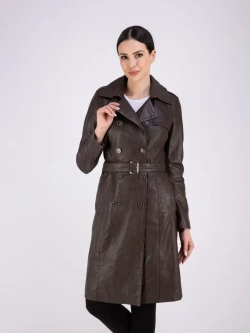 Тренч длинный кожаный с поясом плащ на весну