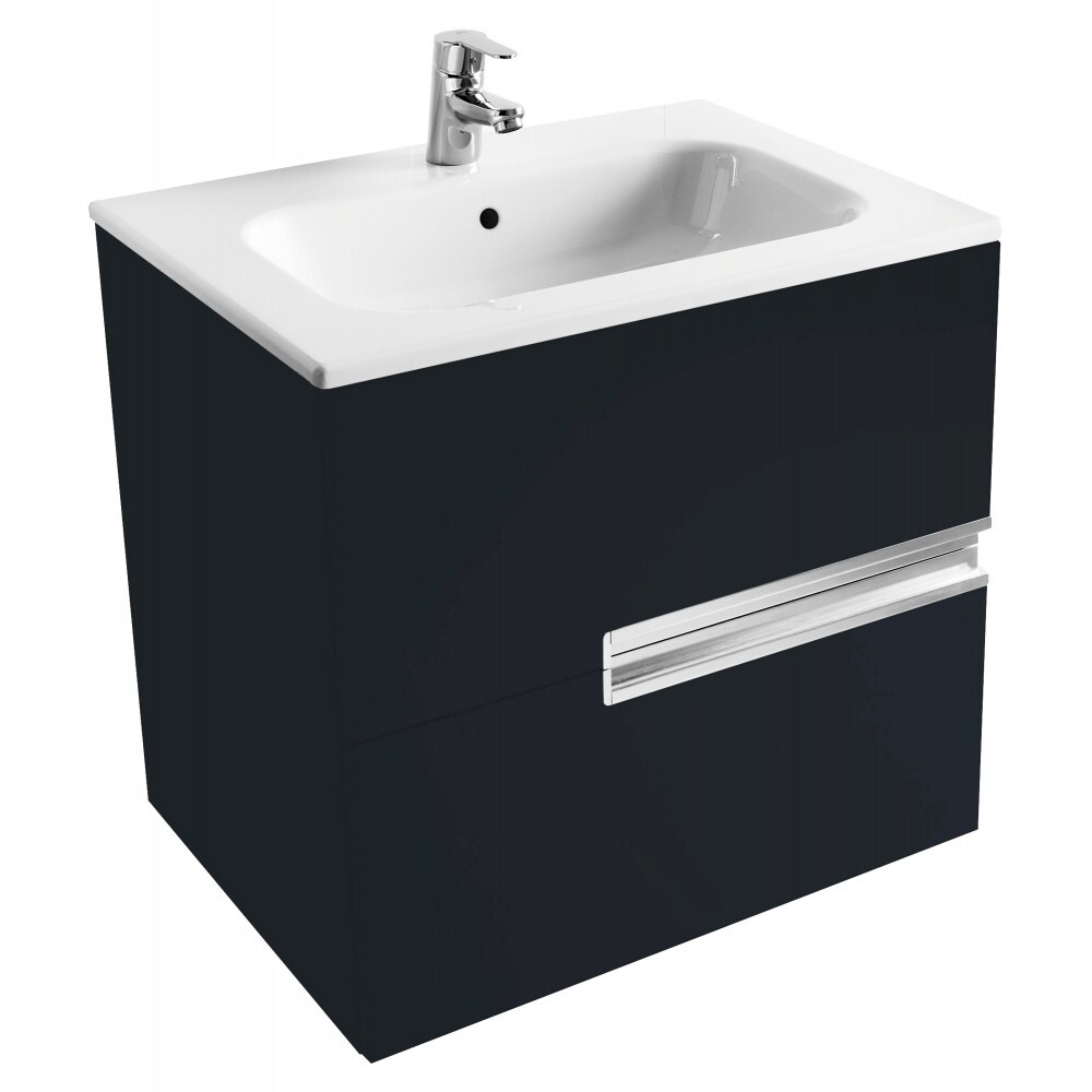 Тумба Victoria Nord Black Edition 600 2 ящика(лён) черный глянец/Раковина Victoria-N Unik 60, ZRU9307654