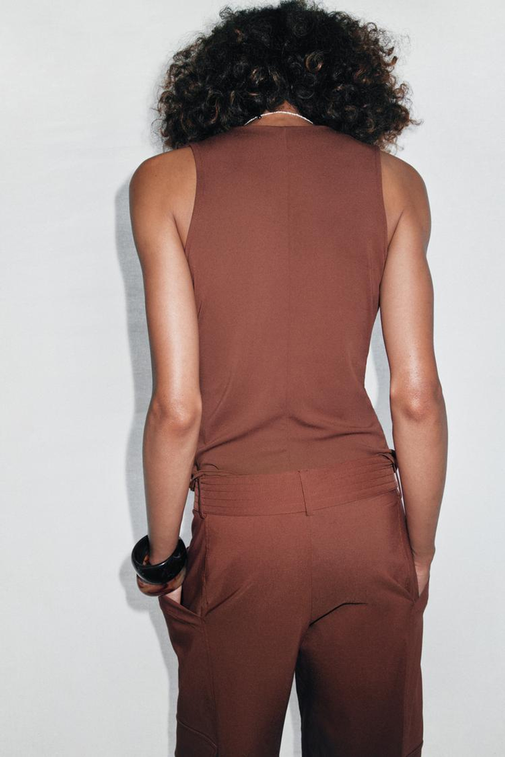 ZARA ТОП В БЕЛЬЕВОМ СТИЛЕ С ЛЕНТАМИ, ТЕРРАКОТОВЫЙ