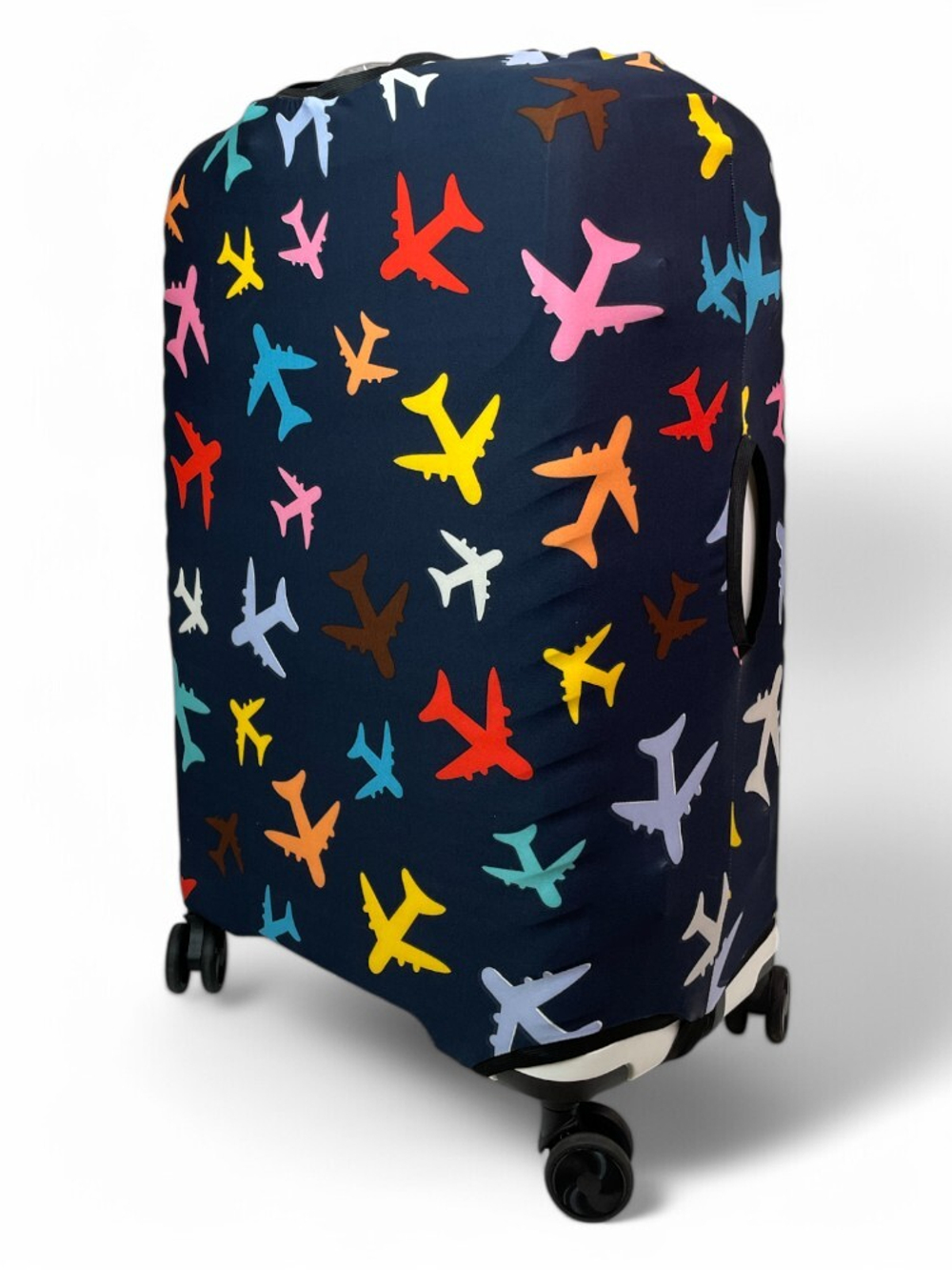 Чехол на чемодан 28", цвет чёрный/разноцветный, Самолетики