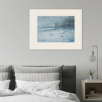 Картина авторская маслом на бумаге в паспарту 30х40 см на стену для интерьера "Морозный рассвет"