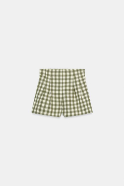 ZARA ШОРТЫ В КЛЕТКУ ВИШИ, МЯГКИЙ ЗЕЛЕНЫЙ