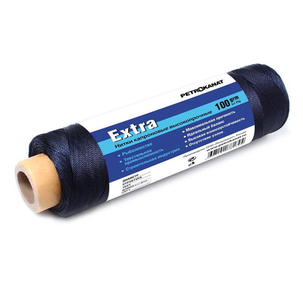 Нитки капроновые Extra, 100 гр.,  187tex*8 (2,00 мм.), черные