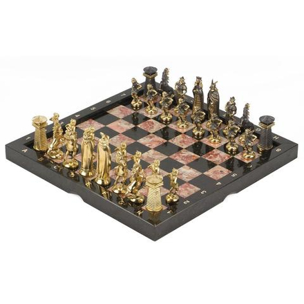 Шахматы "Викинги" бронза креноид змеевик 360х360 мм