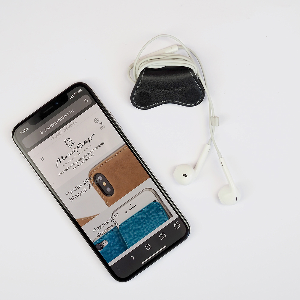 Держатель для наушников Papillon из кожи теленка, черного цвета