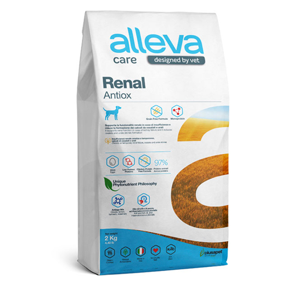 Диетич. полнорационный корм для собак Alleva Care Renal-Antiox, при почечной недостаточности, 2 кг