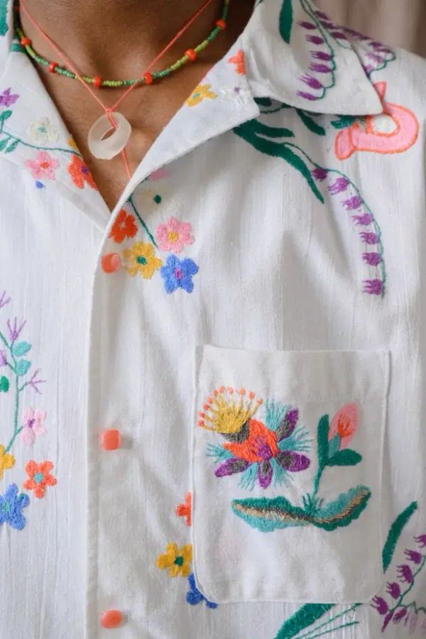 Рубашка с Домашней Ручной Вышивкой белая - фото 4