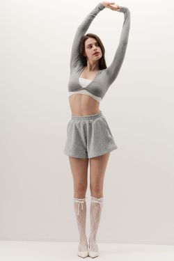 Лонгслив с перекрутом укороченный цвета серый меланж