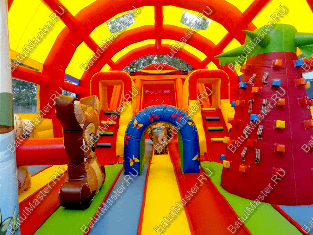 Надувной батут "Страна Сафария" с крышей и высокими горками 13*7*6 м
