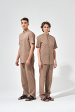 Рубашка китель с прямой застежкой мокко, короткий рукав