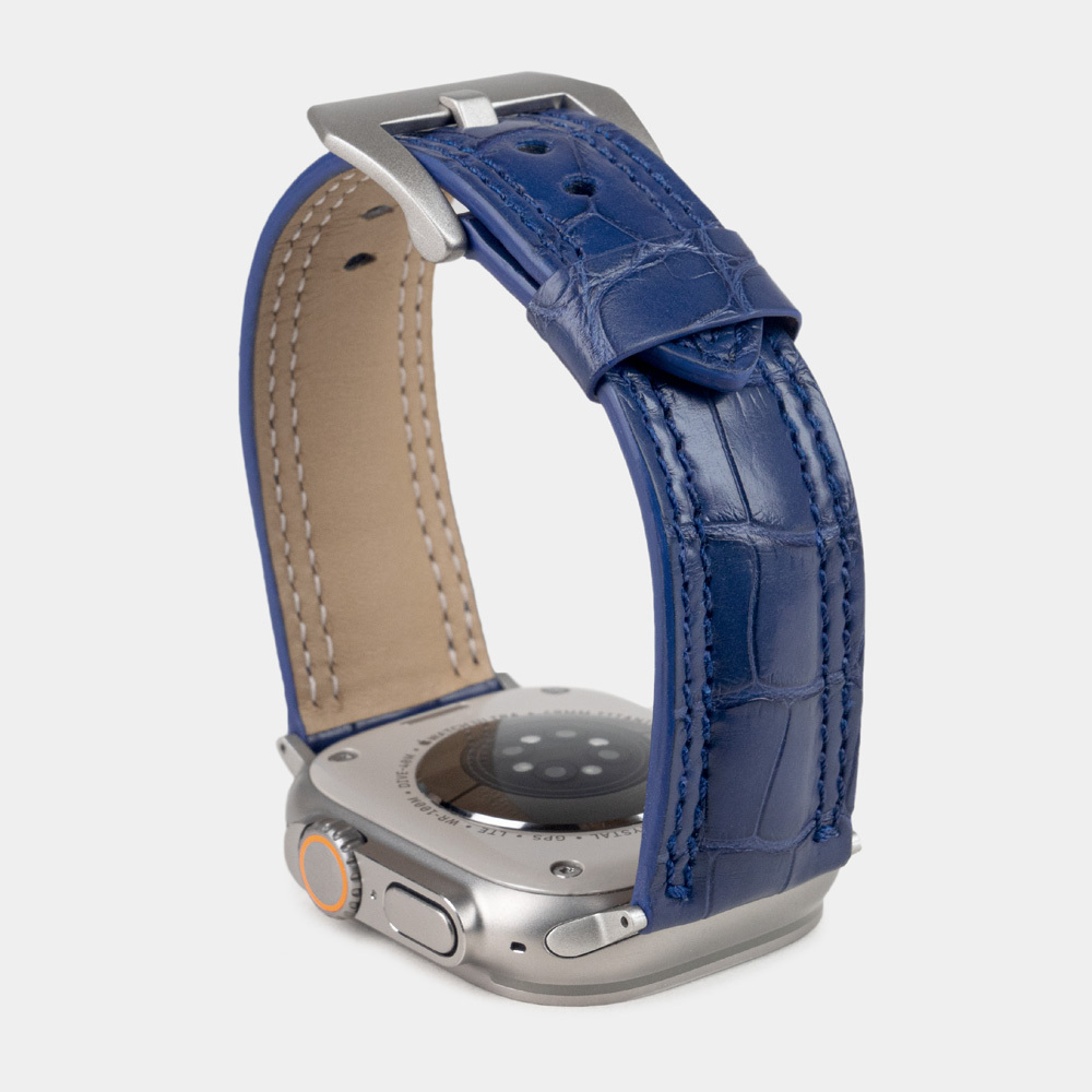 Ремешок для Apple Watch Ultra 49mm из кожи аллигатора, синего цвета