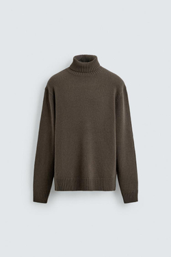 ZARA СВИТЕР С ВЫСОКИМ ВОРОТНИКОМ ИЗ 100% ШЕРСТИ, ХАКИ