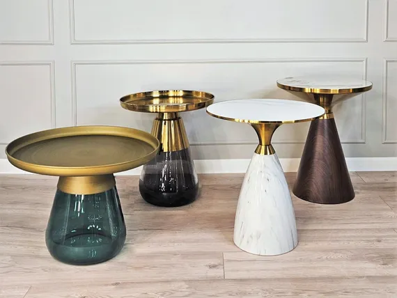 Журнальный столик Zeigna Tall, Ø50х52 см, дымчатое стекло, золото