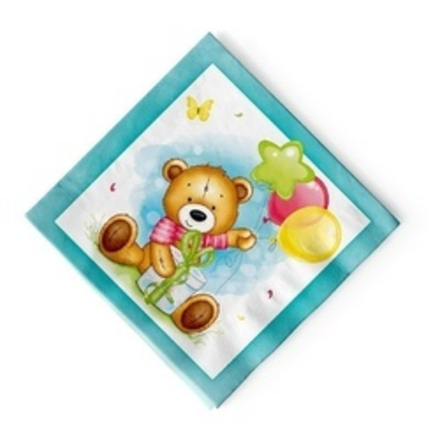 Салфетка, "С Днем рождения" Милый Мишка, 33см 12шт