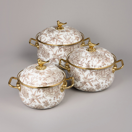 НАБОР КАСТРЮЛЬ AGNESS ЭМАЛИРОВАННЫХ СЕРИЯ "ROYAL GARDEN", 6ПР. 2,1Л, 2,8Л И 3,8Л