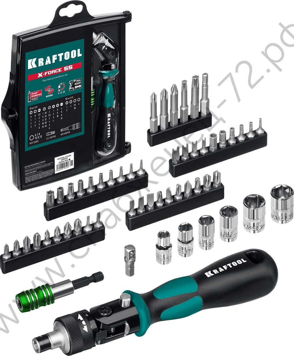 KRAFTOOL Expert-55 55 предм., Реверсивная отвертка с насадками (25554-H55)