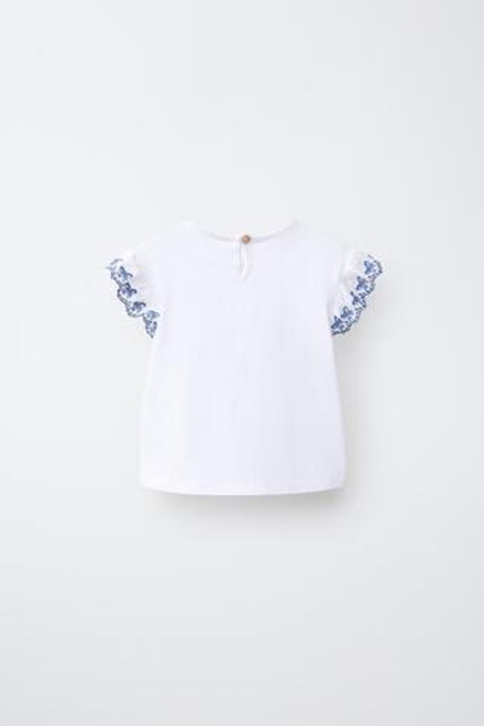 ZARA ФУТБОЛКА С КОНТРАСТНОЙ ВЫШИВКОЙ, БЕЛЫЙ
