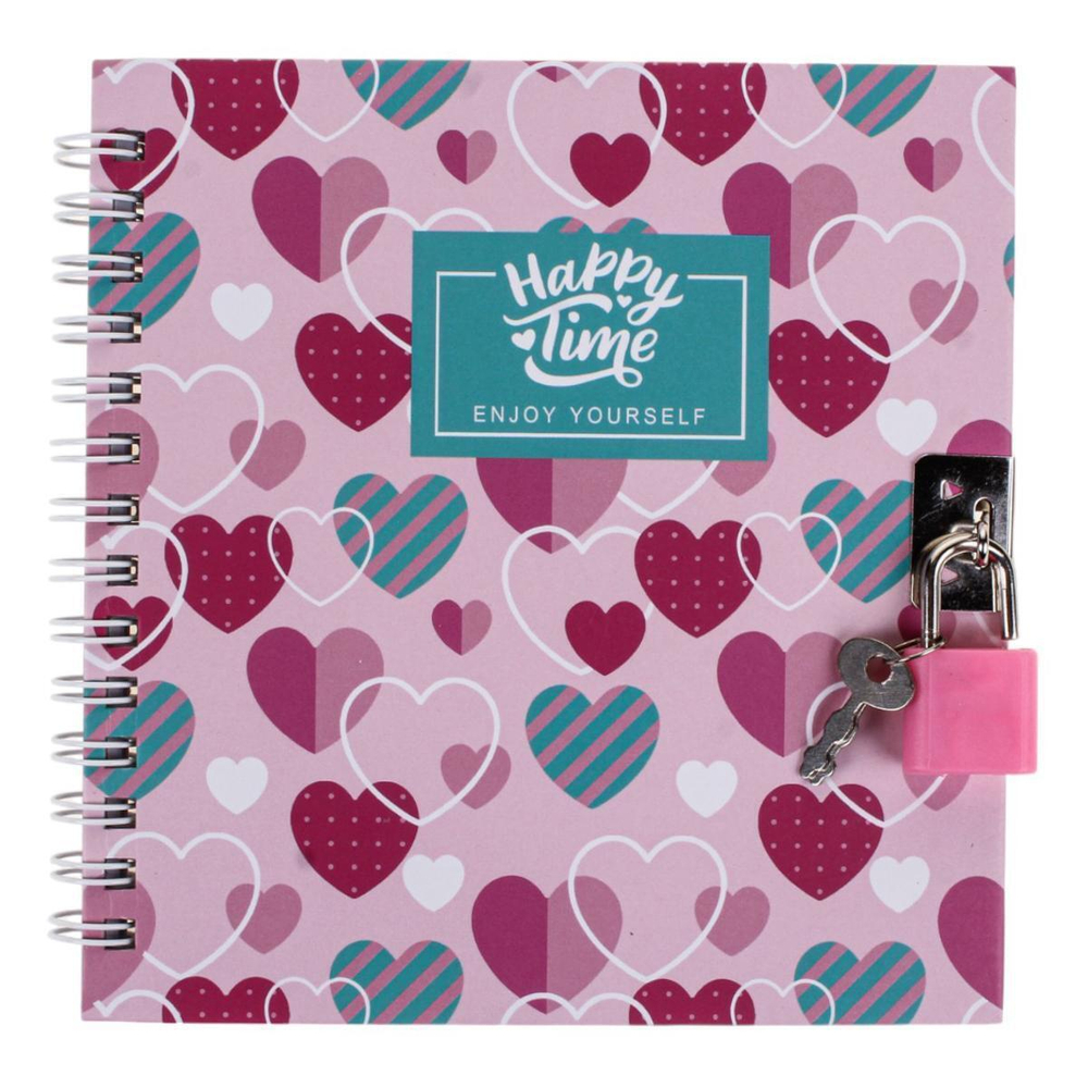 Блокнот "Сердце" на гребне, 45 л, с замочком, 4 вида микс