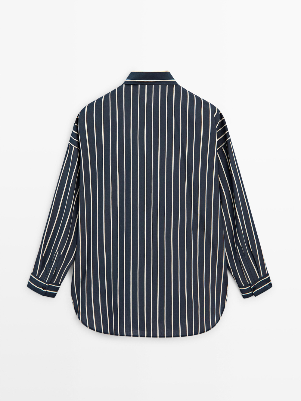 Massimo Dutti Рубашка из струящейся ткани в полоску с карманом, темно-синий