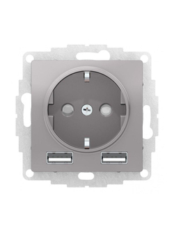 Розетка 1-м СП AtlasDesign 16А IP20 с 2-мя заряд. устройствами USB тип A+A 5В/2.4А 2х5В/1.2А механизм алюм. SE ATN000330