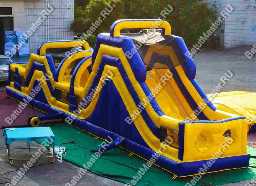 Надувная полоса препятствий "Веселый забег" 15*3*4 м, жёлто-синий