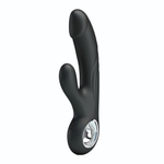 Чёрный вибратор с клиторальным отростком Selene - 19 см. (Цвет: черный)