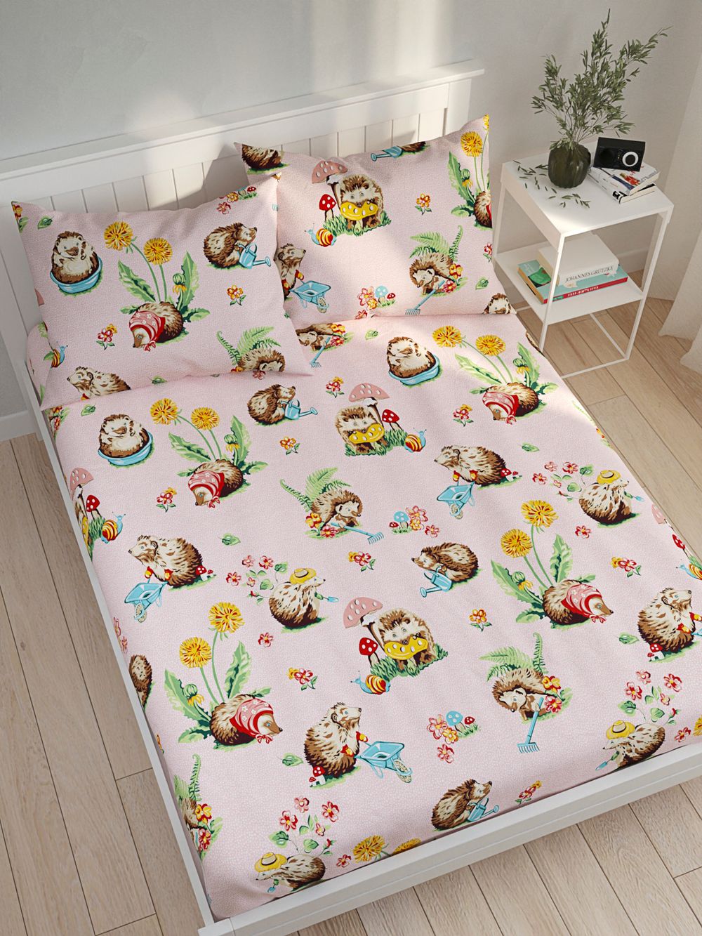 Простынь на резинке поплин Сказка "Ёжики" 140x200 см
