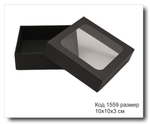 Коробка черная с окном код 1559 размер 10х10х3 см